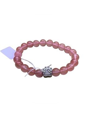 Pink Beaded Paw Charm Bracelet